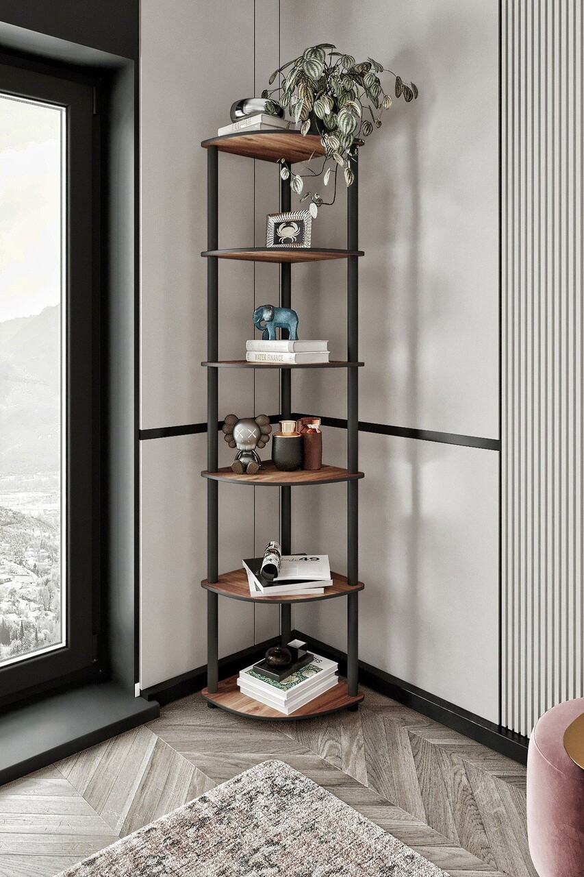 Corp biblioteca, Hanah Home, Bookcase 6 Corner, 34x173x34 cm, Maro - imagine 5